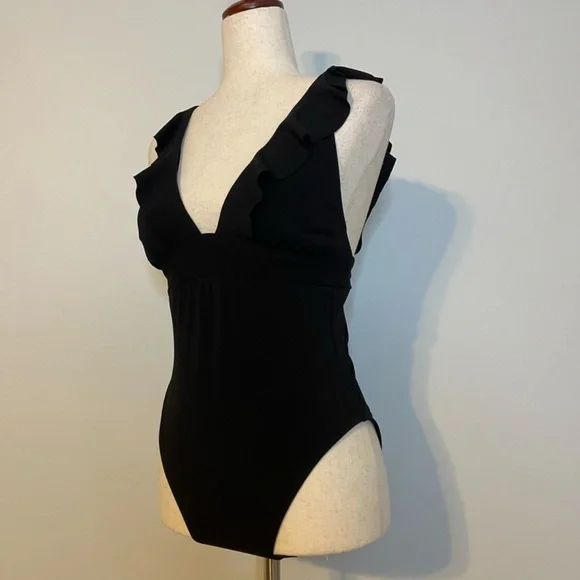 Robine Piccone Lina Ruffle V- Neck One-Piece Swimsuit - Size 10 - Picture 4 of 12